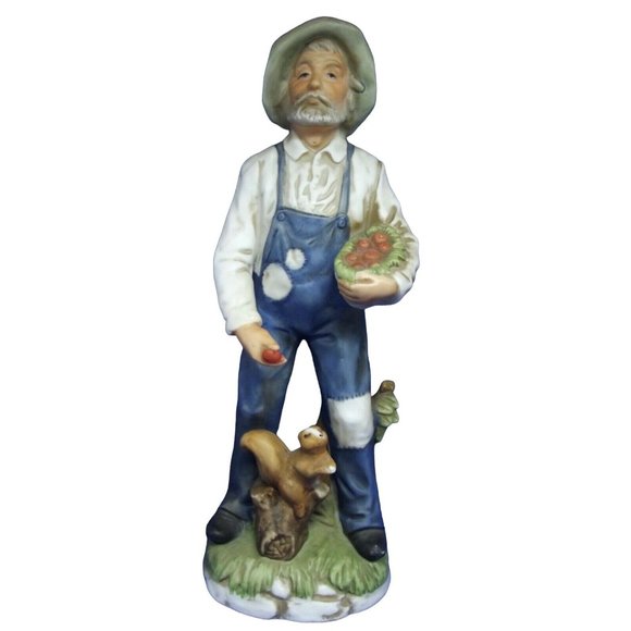 Homco 1409 Porcelain Farm Man Squirrel 8" Figurine old grandpa farmer basket - Picture 1 of 9